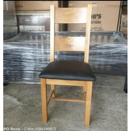 Ghế 2 Nan : Gỗ Sồi + Mặt Ghế Nệm Da PU ( Màu Đen )